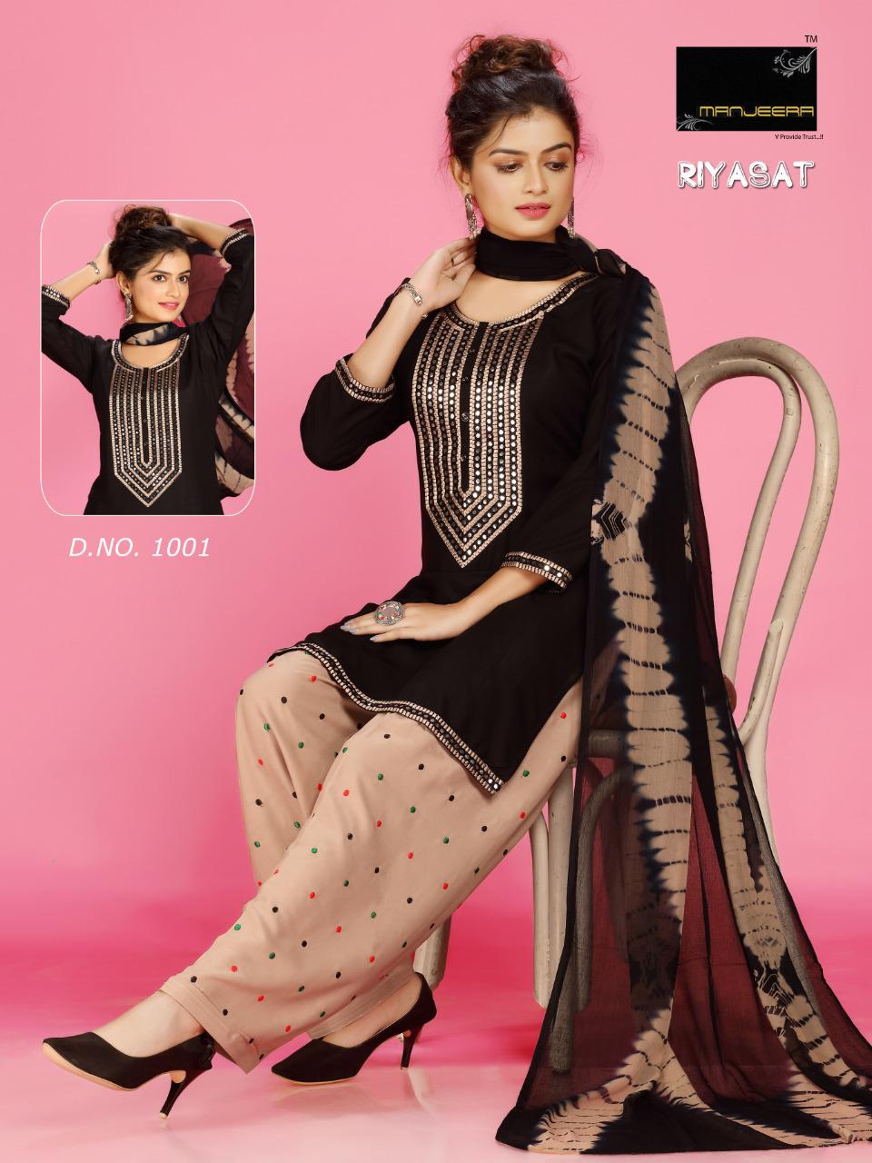 Manjeera Riyasat  Latest Fancy Designer Rayon Patiyala work Ethnic Wear Readymade Collection